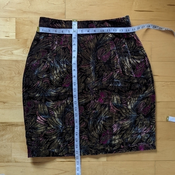 Vintage velour velvet floral pensil skirt size Medium B5 - Picture 4 of 9